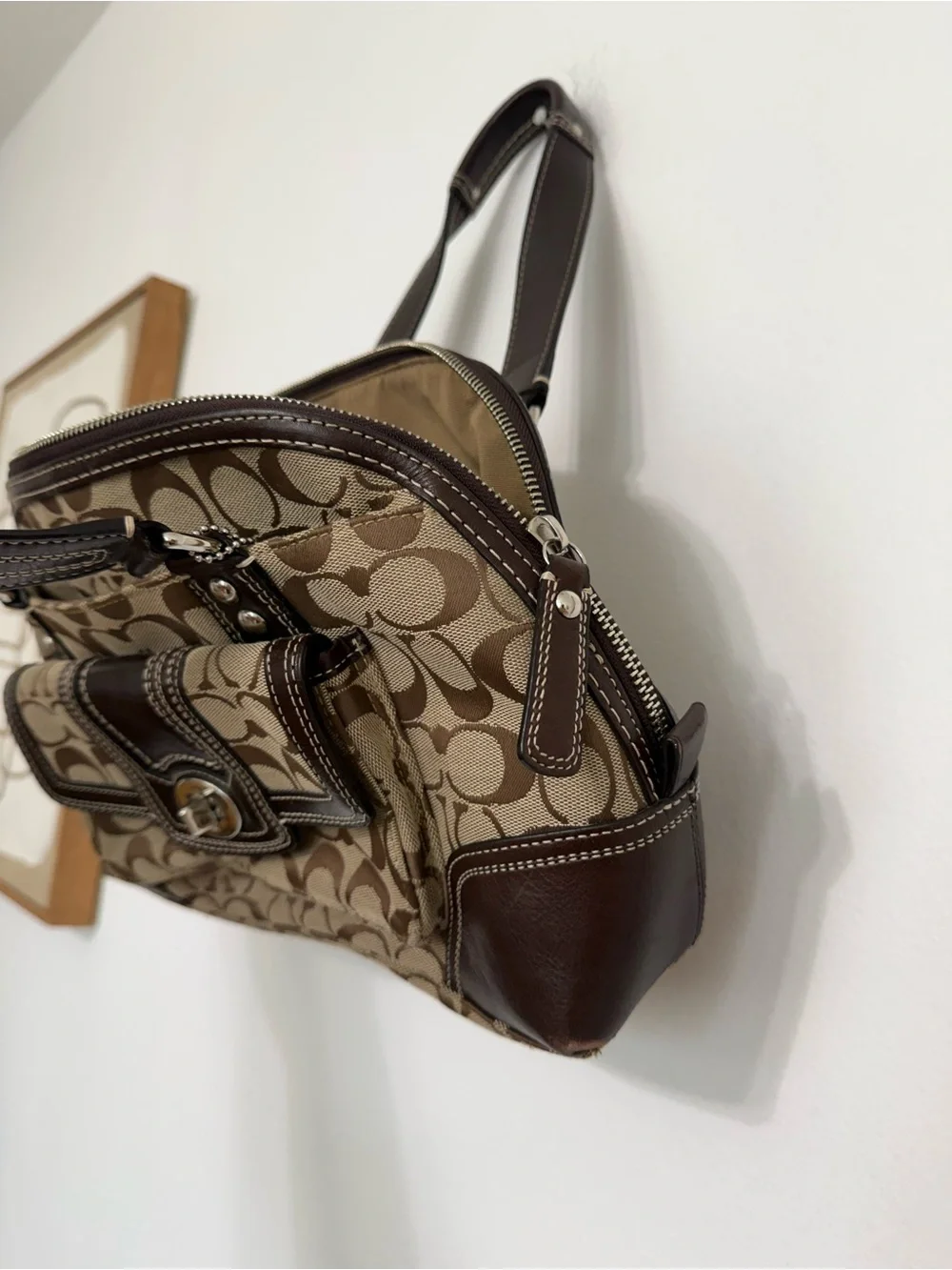 Coach Tan and Dark Brown Signature Canvas Satchel